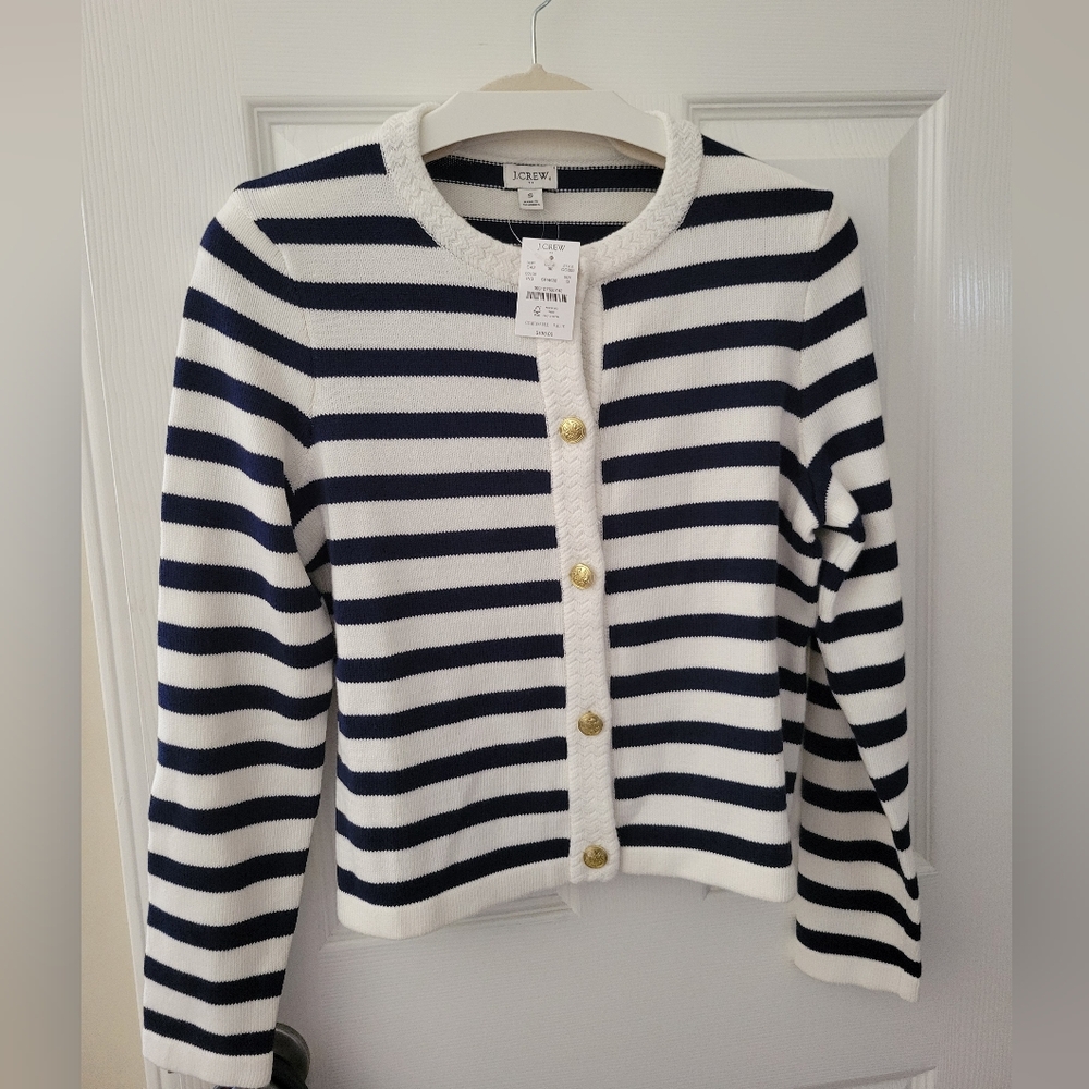Nwt J.Crew Factory Women's Striped Lady Like Cardigan - Navy and White S,  M